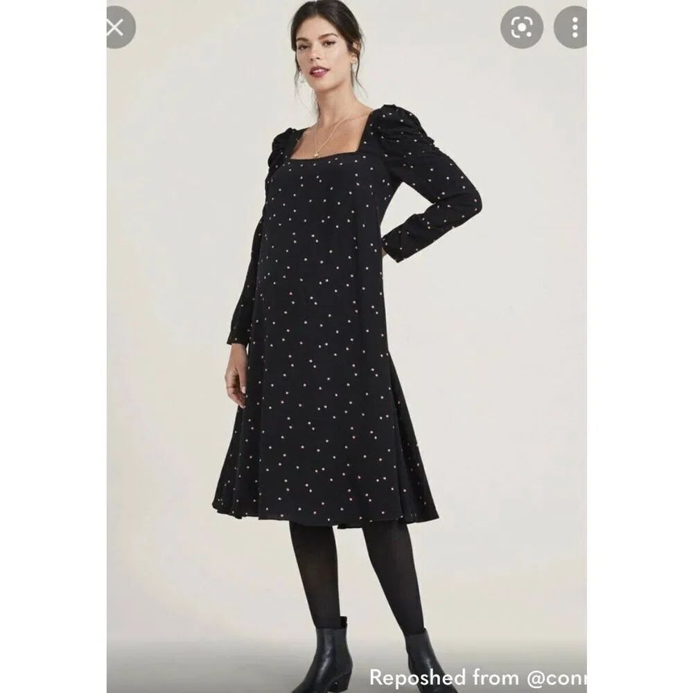 Hatch The Stevie Black Red Ditsy Floral Ruched Sleeve Maternity Dress sz 3 or 10